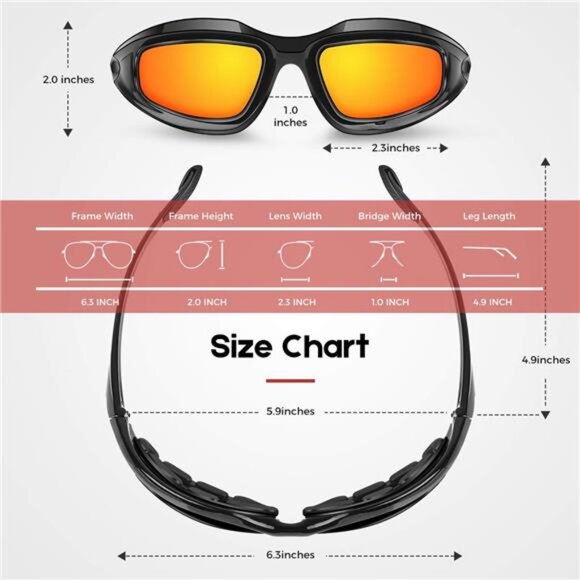 BELINOUS Polarized Motorcycle Riding Glasses Goggles for Men Foam Padding - Picture 2 of 7